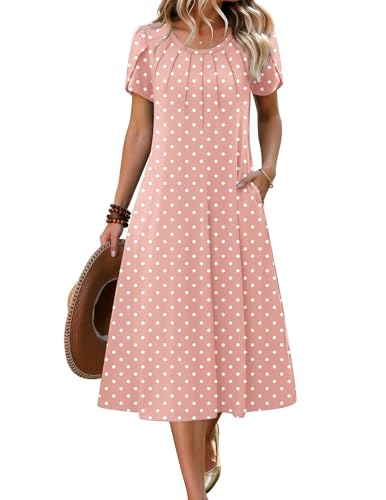 ZEAGOO Womens Casual Summer Dress 2026 Petal Short Sleeve Dresses with Pleats Midi A Line Flowy Dress Boho Sundress