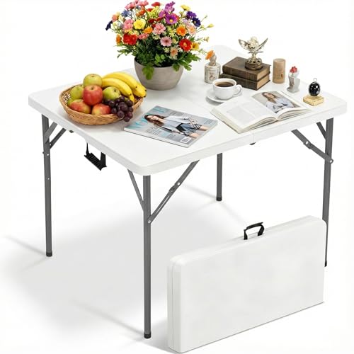 Bigacc 34" Folding Card Table, Heavy Duty Plastic Square Table - Portable & Handle & Lock ，for Camping, BBQ, Party