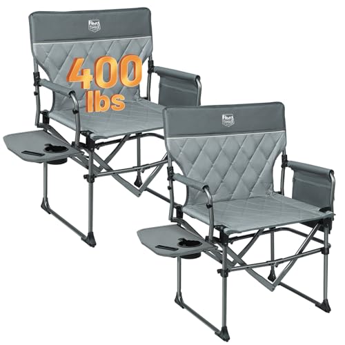 TIMBER RIDGE 2 Pack Aluminum Camping Directors Chair with Side Table Pocket, Portable Folding Heavy Duty Lawn Chair for Fi...