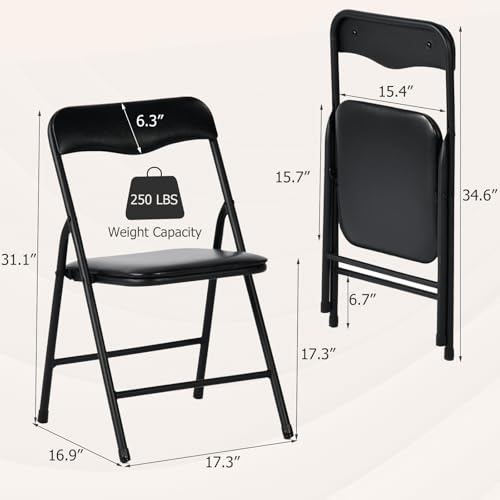 FurnitureR 5-Piece Folding Table and Chair Set, Portable Square Table with 4 Padded Chairs for Dining, Games, Holiday Host...