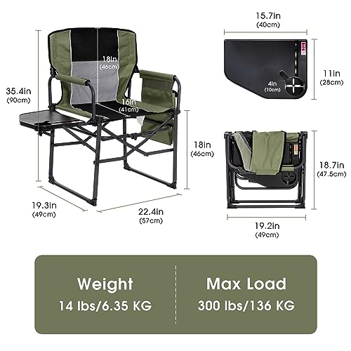 YOUGYM Wide Folding Director Chair with Table, Outdoor Camping Chair for Adults with Cup Holder Load 330 Lbs, Portable Lig...