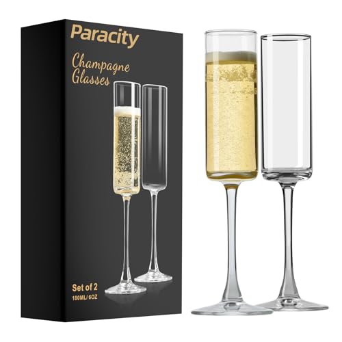PARACITY Champagne Flutes, Champagne Glasses Set of 2, Elegant 6oz Glass Champagne Flutes, Gift for Birthday, Wedding, Chr...