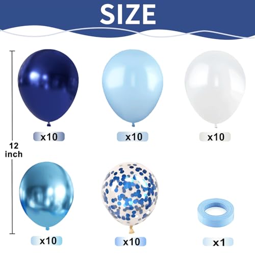 Navy Blue White Balloons Set, Include 50pcs 12inch Metallic Blue Balloons and Pastel Dark Light Blue White Latex Balloons ...