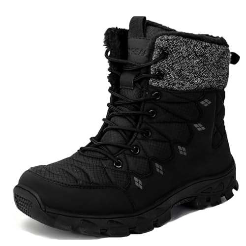 ZIGSAM Men's Snow Boots Non-Slip Insulated Shell Cold Weather Warm Shoes Hiking Water Resistant Winter Outdoor Boots Grip-pro