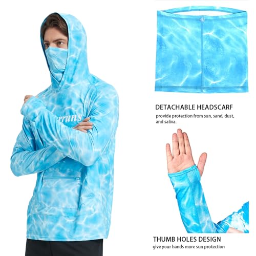 Men's Hunting Camo Hoodie with Mask, Lightweight Camouflage Long Sleeve Shirt for Fishing Hiking Camping