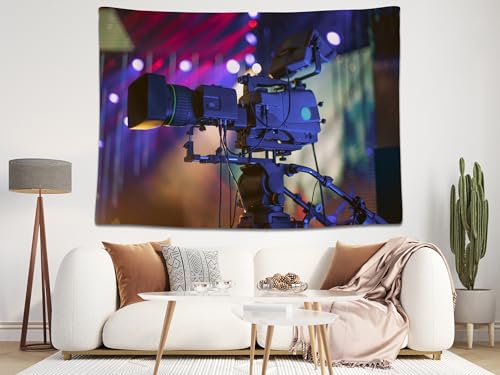 MAEQLQLM 5x3ft Professional Video Camera Backdrop with Neon Stage Lights Elements Live Broadcast Background for Film Event...