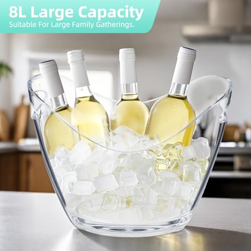 Large 8L Party Beverage Bucket, Acrylic Ice Bucket for Cocktail Bar, Cooler for Champagne, Red Wine or Beer, Food Grade, S...