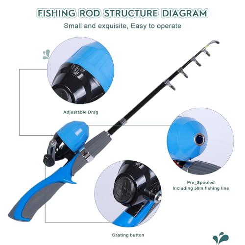 Urban Deco Kids Fishing Pole Kit 2 Pack, Portable Telescopic Kids Fishing Rod with Tackle Box, 2 Fishing Net and 2 Bucket ...