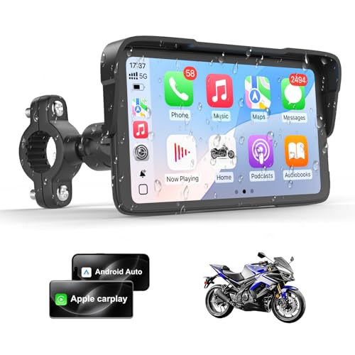 Portable Motorcycle CarPlay HD Touch Screen, Motorcycle GPS Navigation System with Apple Carplay and Android Auto, IP67 Wa...