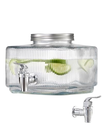 VEVOR Beverage Dispenser, 0.8 Gallon Drink Dispensers for Parties, Glass Juice Dispenser with No-Drip Spigot and Lid, Iced...