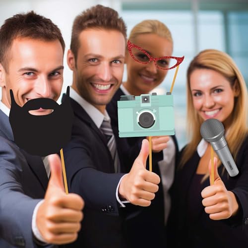 Party Photo Booth Props - 60-pc Photobooth Kit with 8 x 10-Inch Sign, 60 Adhesive Pads, 45 Sticks - Photobooth Props - Pho...