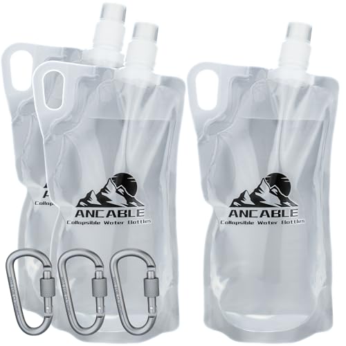33oz Collapsible Water Bottles, 3-Pack Reusable Travel Foldable Water Bottles for Hiking Camping Running Bike, BPA-Free Wa...