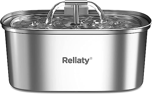 Cat Water Fountain Stainless Steel: 3.2L/108oz Pet Foundatin Water Bowl for Cats Inside Automatic Dog Drinking Dispenser D...
