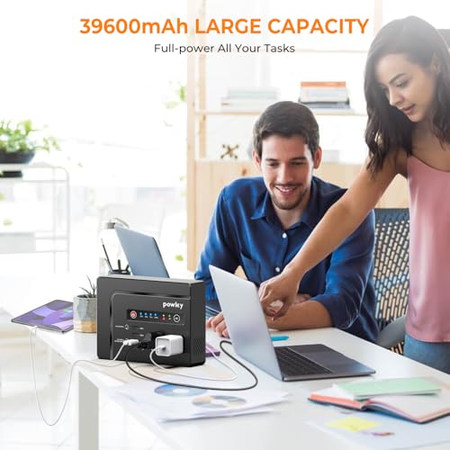 Powkey Portable Power Station 200W, 146Wh Portable Solar Generator Battery Pack with 2 Pure Sine Wave AC Outlets/4 USB A/1...
