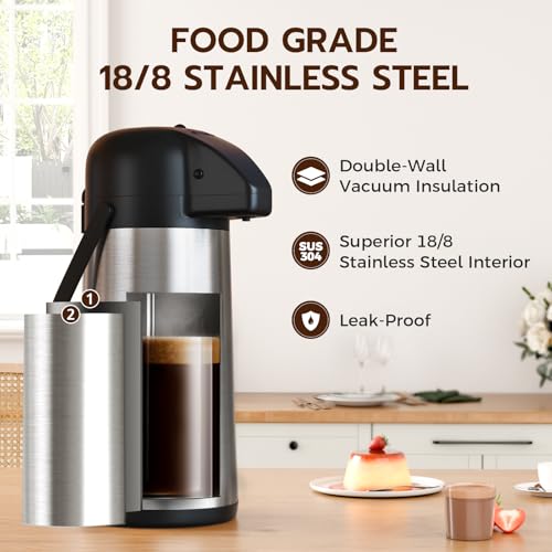 Coffee Carafe for Keeping Hot - Gezoss 102OZ / 3L Airpot Coffee Dispenser with Pump - Large Coffee Carafe for Hot Drinks T...