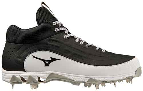 Mizuno Men's 9-Spike Ambition 3 MID Baseball Cleats, Black-White, 13