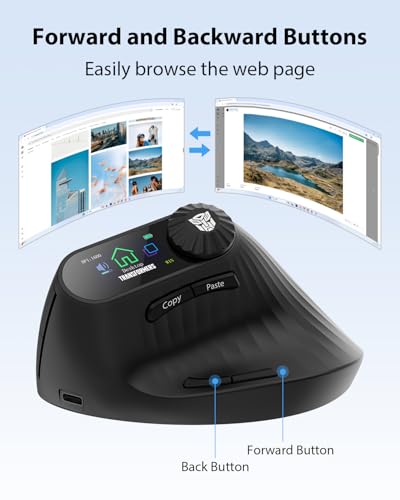 Transformers Vertical Ergonomic Mouse with LED Screen & Knob Control, Rechargeable Vertical Mouse Wireless, 3-Device Conne...