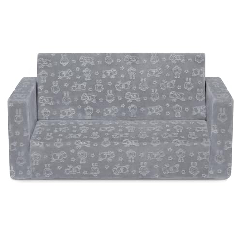 Serta Perfect Sleeper Extra Wide Convertible Sofa to Lounger - Comfy 2-in-1 Flip Open Couch/Sleeper for Kids, Grey