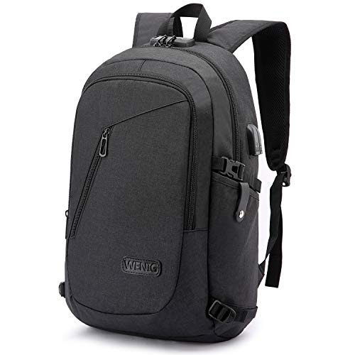 WENIG Anti-Theft Travel Laptop Backpack with USB Charging Port Lock,Water Resistant Slim Work Computer Bag for Men College...