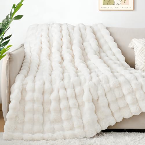 Touchat Luxury 1000GSM Faux Rabbit Fur Throw Blanket, Super Heavy Warm Cozy Blankets for Couch Bed Sofa, Bubble Plush Fuzz...