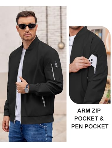 COOFANDY Men Bomber Jacket Lightweight Casual Windbreaker Zip Up Coat Fashion Stylish Fall Jackets with Pocket