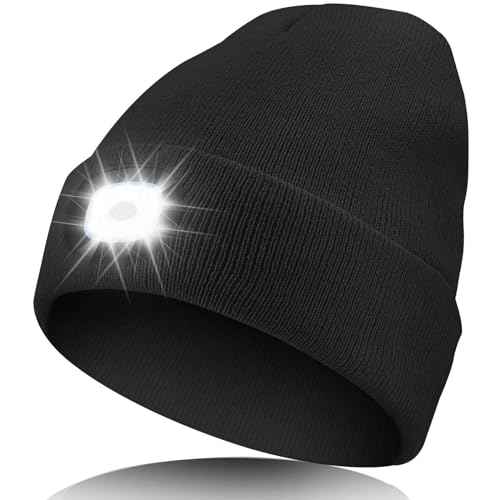Unisex LED Beanie Hat with Light, USB Rechargeable Headlamp Beanie, Birthday Gifts for Women Men Him Boyfriend