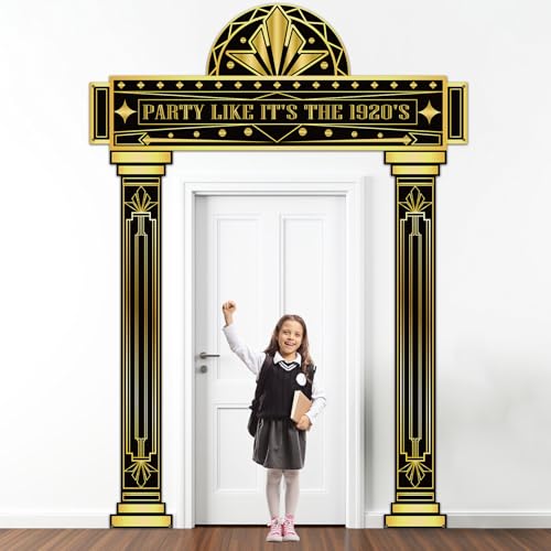 3pcs Roaring 20s Porch Banner Retro 1920s Party Door Hanging Decoration Black and Gold Backdrop Roaring Twenties Porch Sig...
