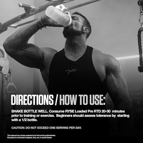 RYSE Loaded Pre Workout Drink - Baja Cooler - Sugar-Free, Ready to Drink Energy Supplement with 325mg Caffeine, Citrulline...
