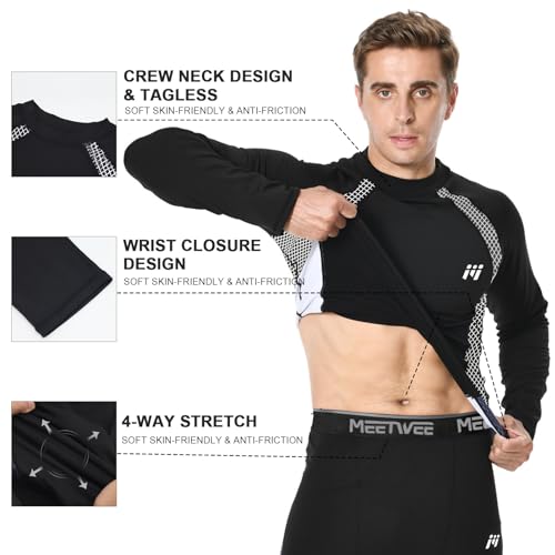 Men's Thermal Compression Shirt Fleece Lined Long Sleeve Thermal Shirts Athletic Base Layer Top Cold Weather Gear Black