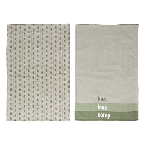 Pavilion Gift Company - Live Love Camp - Tea Towel Set of 2 Woodsy Outdoorsy Adventure Cabin Camping Camper Camp RV Tent