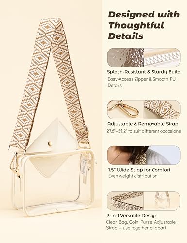 LumiRakuen Clear Bag 12x6x12 Stadium Approved, Transparent Bag for Stadium Events, Concert Sports Festivals, 3 In 1 Design