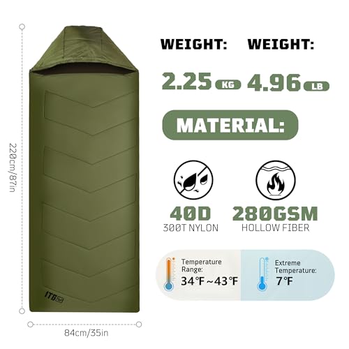 Sleeping Bags for Adults, 34°F to 43°F Ultralight Warm Cold Weather Sleeping Bag for Camping, Backpacking, Hiking, Huntin...