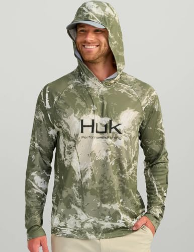 HUK Mens Pursuit Pattern Crew Sleeve Shirt, Performance Shirt