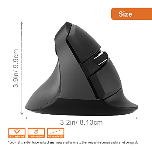 J-Tech Digital Left Handed Wireless Ergonomic Vertical Mouse for Small Hands with USB Nano Transceiver, AA Battery, 4 DPI,...