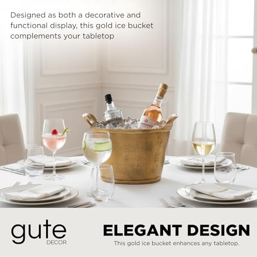 Solid Bronze Gold 12-Quart Double-Walled Insulated Ice Bucket & Champagne Cooler (13.4" x 9.45") | Premium Modern Barware ...