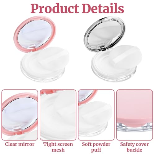IANFAN 2 Pcs Loose Powder Container with Puff, 0.18 oz Refillable Empty Powder Compact Portable Empty Makeup Powders Trave...