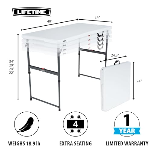 Lifetime 4-Foot Fold-in-Half Height Adjustable Table, Portable for Versatile Indoor or Outdoor Use