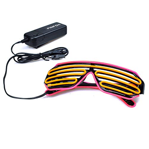 PINFOX Light Up Shutter Neon Rave Flashing Glasses El Wire LED Sunglasses Glow Costumes for Party, 80s, EDM RB03 (Pink - Y...