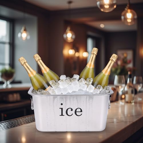 12L Ice Bucket for Freezer,Stainless Steel Ice Cube Bin with Handle,Large Capacity Ice Container Champagne Bucket Carry Dr...