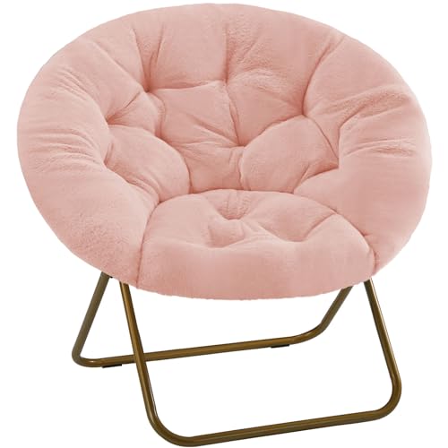 DUMOS Comfy Saucer Chair, Faux Fur Lounge Seasting XL Circle Chair for Bedroom, Dorm & Gaming, Foldable Fashion Accent Sea...