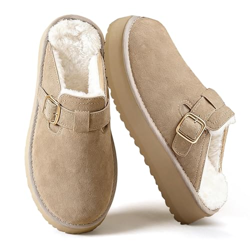Mishansha Fuzzy Platform Slippers for Women Winter Faux Suede Warm Slippers Cozy House Shoes Outdoor and Indoor