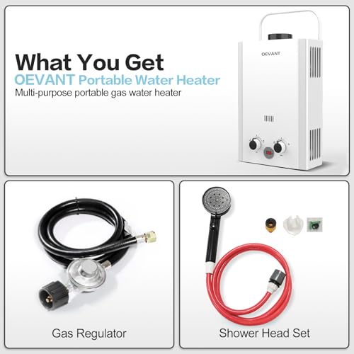 OEVANT Propane Water Heater, 1.58GPM 6L Portable Tankless Water Heater with Handle & Overheating Protection, Propane Gas, ...