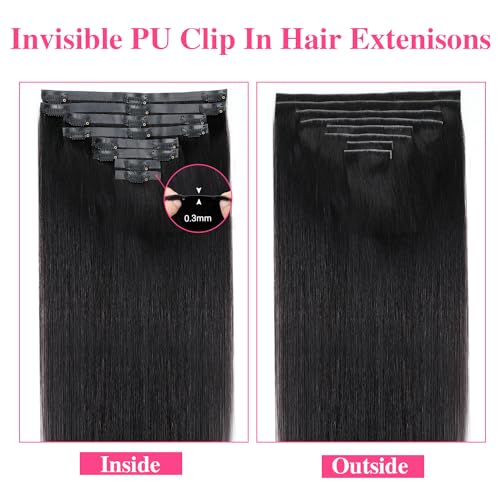 Injected Clip in Extension Human Hair Invisible Clip Ins for Women Brazilian Injected Clip ins Human Hair Natural Color 8 Pcs with 18 Clips 120g/Set (18 inch)