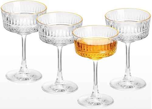 VIMERPA Coupe Glasses, Gold Rim Martini Coupe Glasses Set of 4, 8 oz Classic Cocktail Glassware - Champagne, Manhattan, Co...