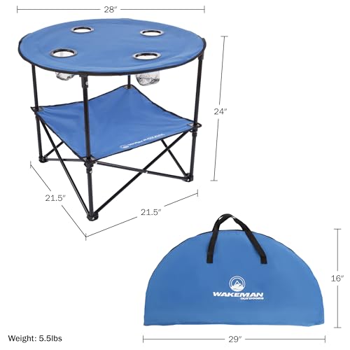 Wakeman Camp Table - Round 2-Tier Folding Table with 4 Cupholders and Carrying Bag - for Camping, Beach, Picnic, Sporting ...