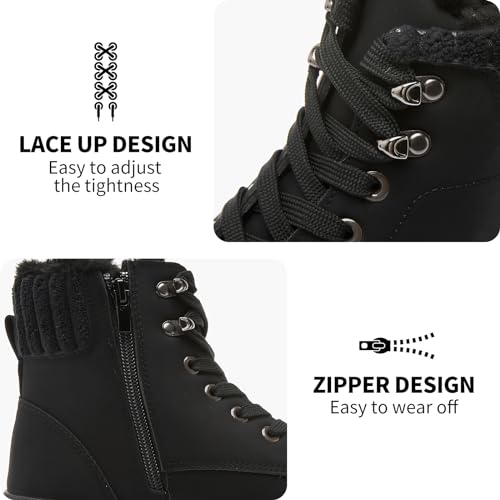 hash bubbie Women's White Combat Boots Black Platform Boots Non Slip Waterproof Ankle Boots Fall Winter Hiking Boots Fuzzy...