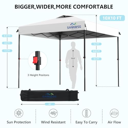 10X10 Pop Up Canopy Tent with 3 Sidewalls,Easy Up Canopy,Commercial Instant Shelter,Heavy Duty One Person Set Up Event Ten...
