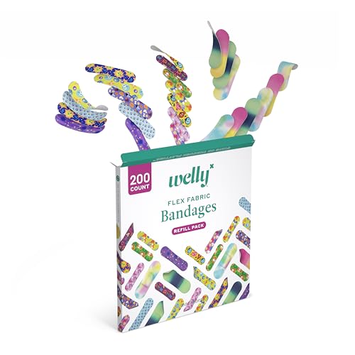 Welly Bandage Refill Ready Pack | FSA Eligible | Adhesive Flexible Fabric Bandages | Bulk Assorted Shapes and Patterns for...
