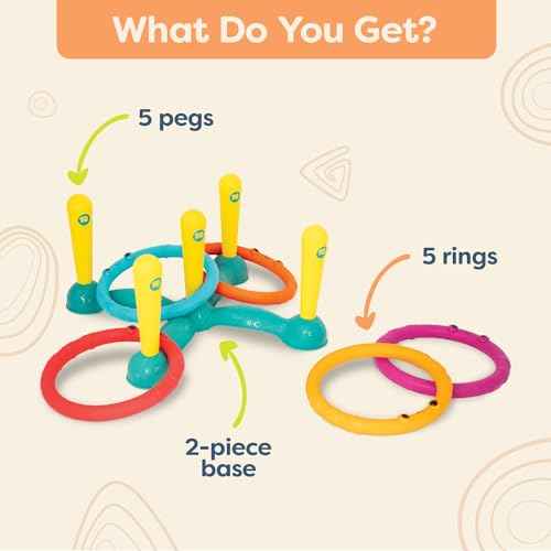 B. toys ? Ring Toss Game ? Indoor & Outdoor ? Sling ? a ? Ring Toss ? 12 Pieces ? 5 Pegs & 5 Colorful Rings ? for Toddlers, Kids ? 3+ Years