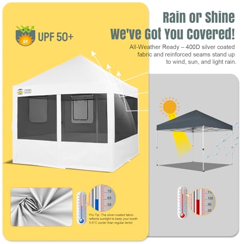 CROWN SHADES 10x10 Pop Up Canopy Tent with 4 Mosquito Netting, Instant Commercial Tent with 1-Person Setup Patended Center...